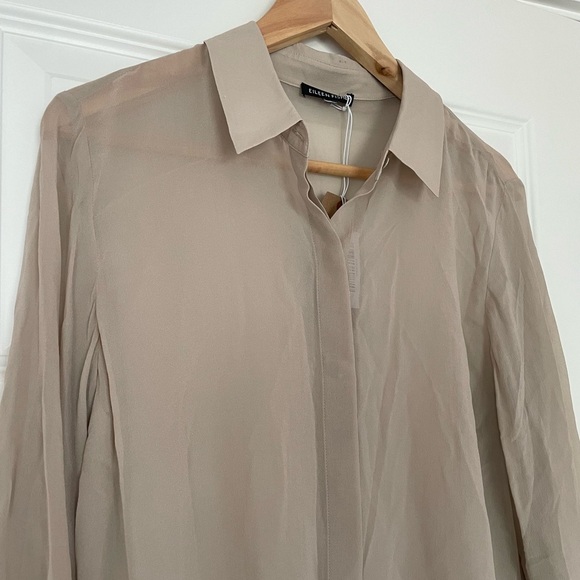 Eileen Fisher Sheer Silk Georgette Classic Collar Shirt, Dove, XS - Picture 8 of 9
